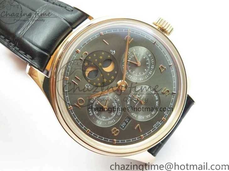 MIROTIME 0129 Elegant Portugieser Perpetual Calendar IW503302 RG V9F 1:1 Best Edition Gray Dial on Black Leather Strap A 7096